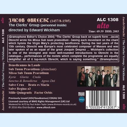 OBRECHT: MISSA SUB TUUM PRAESIDIUM; 5 MOTETS - CLERKS GROUP, WICKHAM