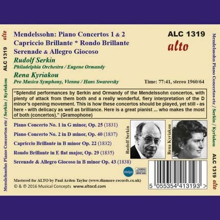 MENDELSSOHN: PIANO CONCERTOS NOS. 1 & 2; CAPRICCIO BRILLANTE - SERKIN, PHILADELPHIA ORCHESTRA