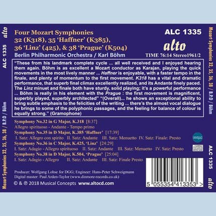 MOZART: Symphonies 32, 35, 36 & 38 - BOHM, BERLIN PHILHARMONIC