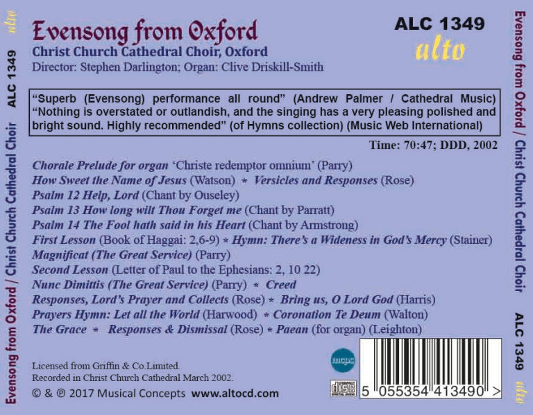 EVENSONG FROM OXFORD (FEATURING UNIVERSITY COMPOSERS) - CHRIST CHURCH CATHEDRAL, OXFORD, STEPHEN DARLINGTON