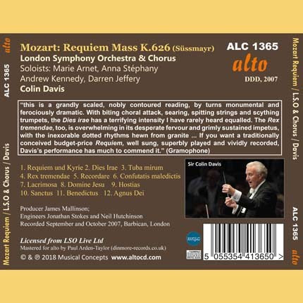 MOZART: REQUIEM MASS, K.626 - DAVIS, LONDON SYMPHONY ORCHESTRA