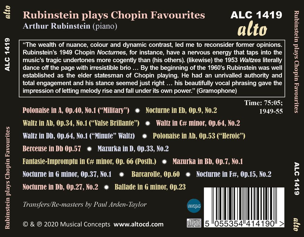 RUBINSTEIN PLAYS CHOPIN FAVORITES