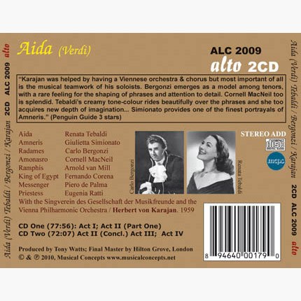 VERDI: AIDA - TEBALDI, BERGONZI, KARAJAN, VIENNA PHILHARMONIC (2 CDS)