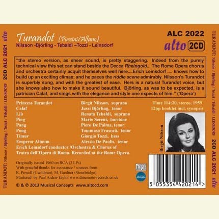 PUCCINI: TURANDOT - NILSSON; BJORLING; TEBALDI, LEINSDORF (2 CDS)