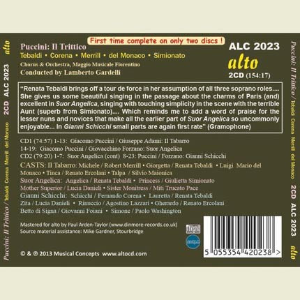 PUCCINI: IL TRITTICO - TEBALDI, DEL MONACO, MERRILL (2 CDS)