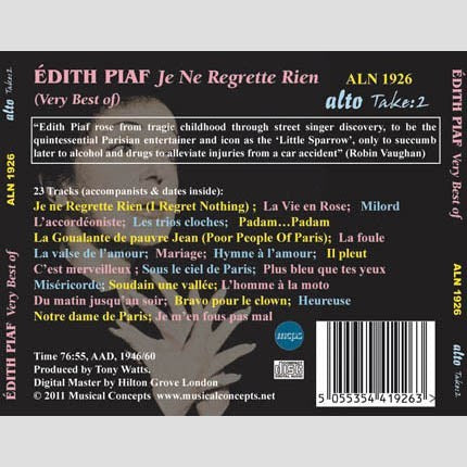 VERY BEST OF EDITH PIAF "JE NE REGRETTE RIEN"