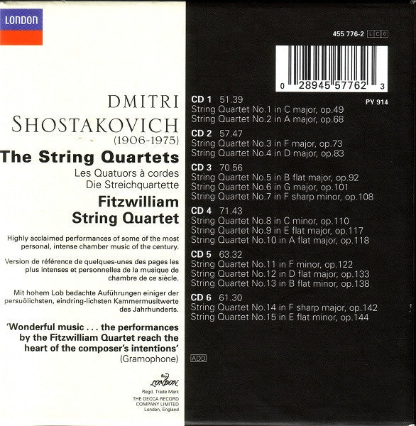 SHOSTAKOVICH: THE STRING QUARTETS - Fitzwilliam String Quartet (6 CDs)