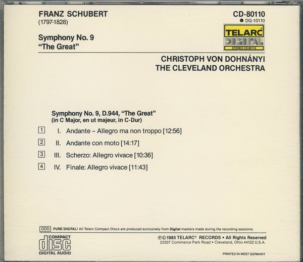 SCHUBERT: SYMPHONY NO. 9 'GREAT' - Cleveland Orchestra, Christoph von Dohnanyi