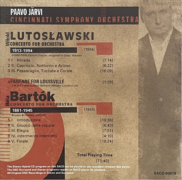 BARTOK & LUTOSLAWSKI: Concertos For Orchestra - Paavo Jarvi, Cincinnati Symphony Orchestra (Hybrid SACD)