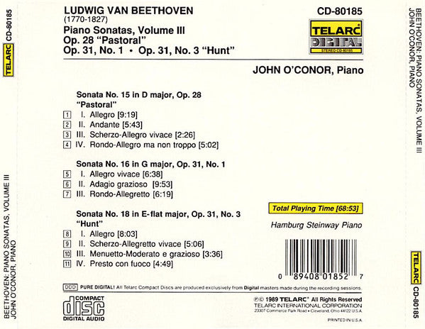 BEETHOVEN: PIANO SONATAS VOL. 3 (No. 15, 16 and 18) - John O'Conor