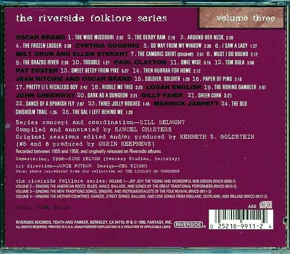 RIVERSIDE/FOLKLORE VOL.3 - SINGING THE NEW TRADITIONS: Oscar Brand, Cynthia Gooding, Ellen Stekert, Paul Clayton