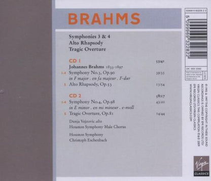 BRAHMS: SYMPHONIES 3 & 4, Alto Rhapsody, Tragic Overture - HOUSTON SYMPHONY, ESCHENBACH (2 CDs)