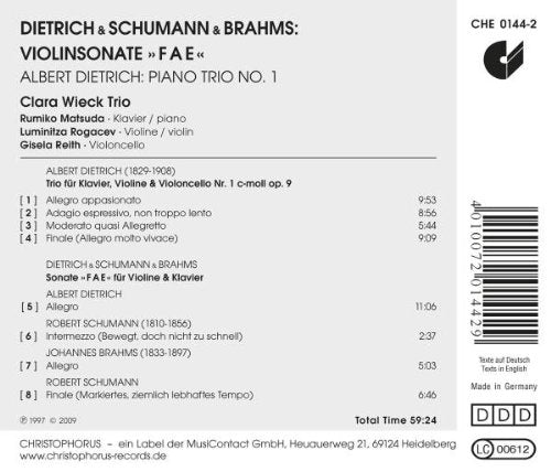 DIETRICH/SCHUMANN/BRAHMS: Clara Wieck Trio