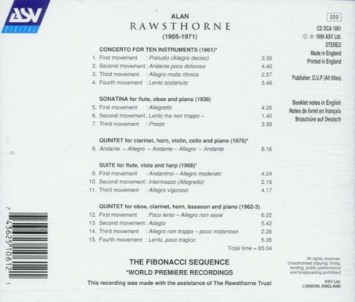 RAWSTHORNE: Concerto For 10 Instruments, 2 Quintets, Sonatina, Suite - The Fibonacci Sequence
