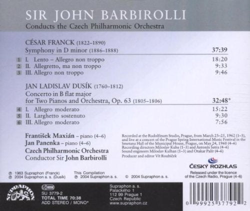 FRANCK: Symphony in D Minor; DUSIK: Concerto for Two Pianos - Maxian, Panenka, Czech Philharmonic Orchestra, John Barbirolli