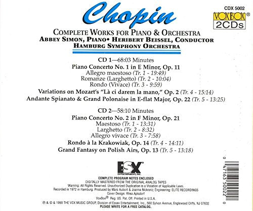 CHOPIN: WORKS FOR PIANO & ORCHESTRA -  ABBEY SIMON, BAMBERG SYMPHONY ORCHESTRA (2 CDS)