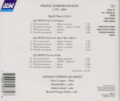 HAYDN: String Quartets Op. 33 - Nos. 1, 2 & 4 - The Lindsays