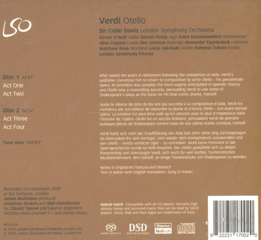 Verdi: Otello - Sir Colin Davis, London Symphony Orchestra (2 Hybrid SACDs)