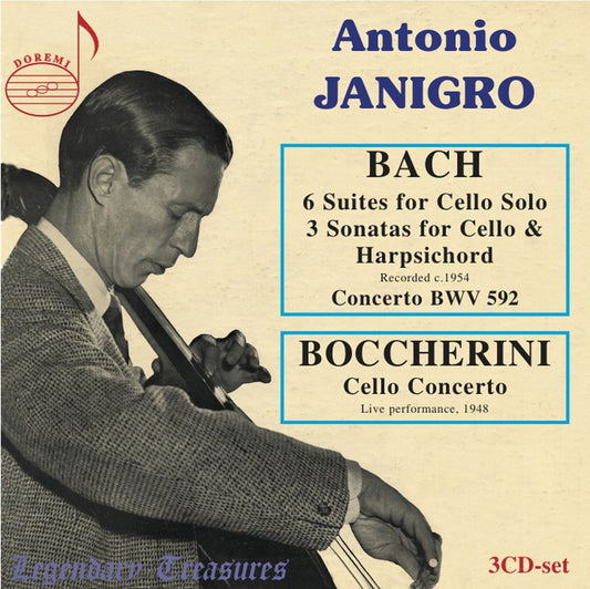 BACH: 6 Suites for Cello, 3 Sonatas for Cello and Harpschord; BOCCHERINI: Cello Concerto - ANTONIO JANIGRO - Legendary Treasures: Antonio Janigro (3 CDS)