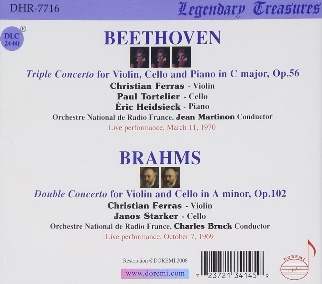 Beethoven: Triple Concerto; Brahms: Double Concerto - Ferras / Tortelier / Starker