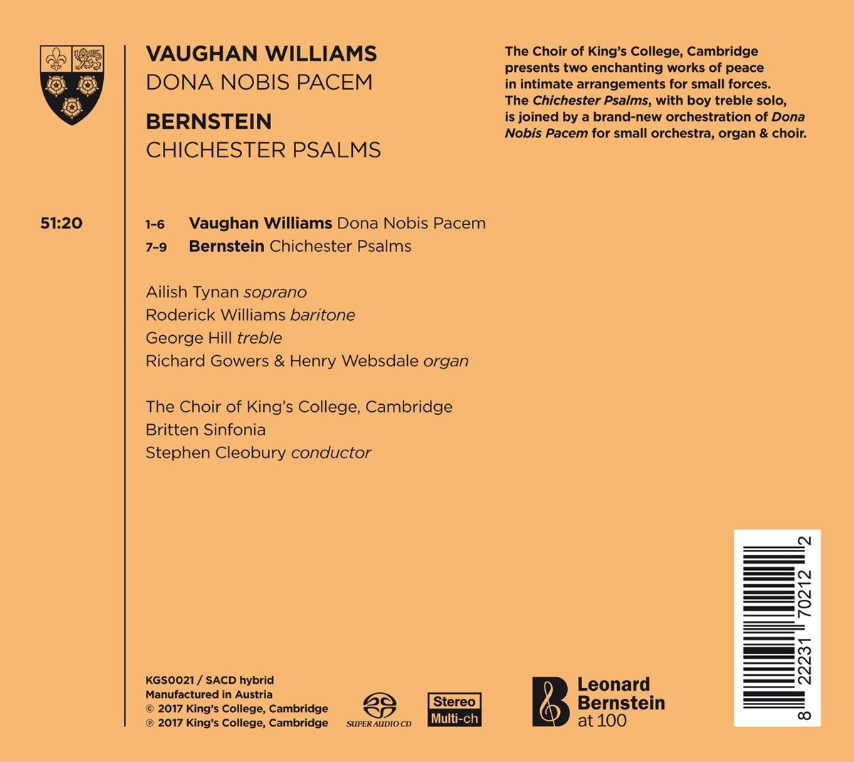 Vaughan Williams: Dona Nobis Pacem; Bernstein: Chichester Psalms - Choir of King's College, Cambridge (HYBRID SACD)