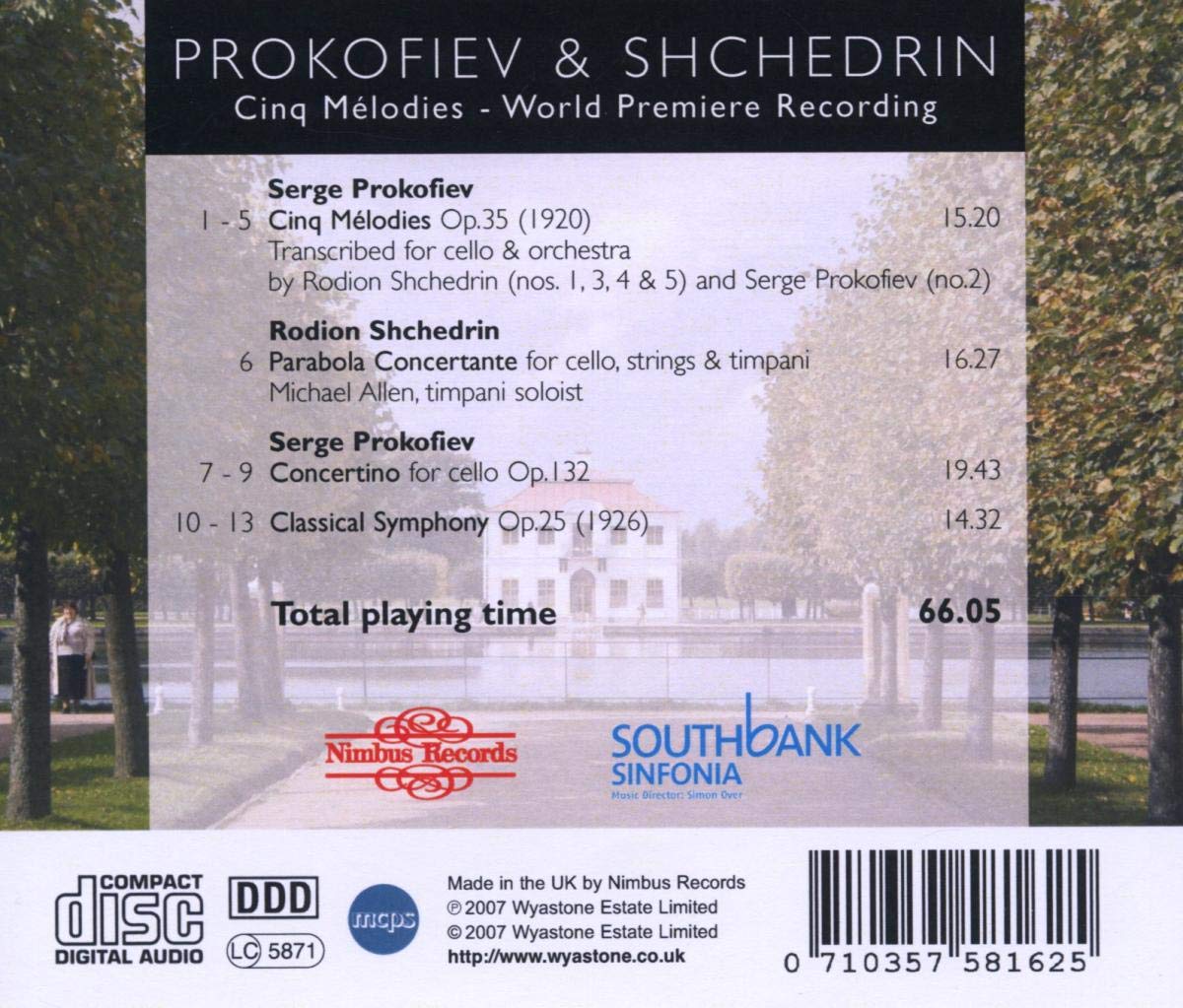 Prokofiev: Cinq Melodies; Cello Concertino Op.132; Classical Symphony - Raphael Wallfisch, Southbank Sinfonia