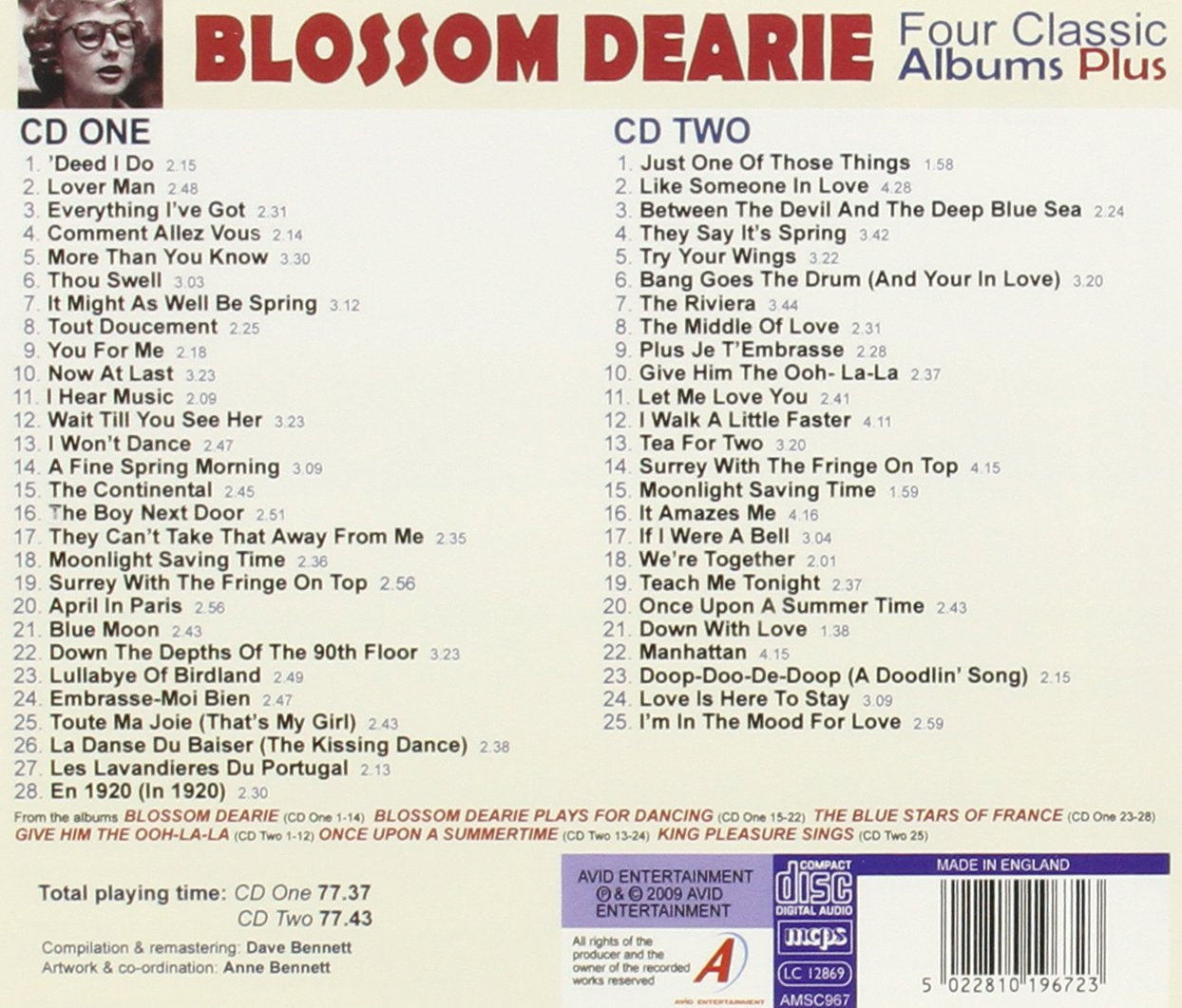 BLOSSOM DEARIE - Four Classic Albums Plus (Blossom Dearie / Blossom Dearie Plays For Dancing / Give Him The Ooh-La-La / Once Upon A Summertime)