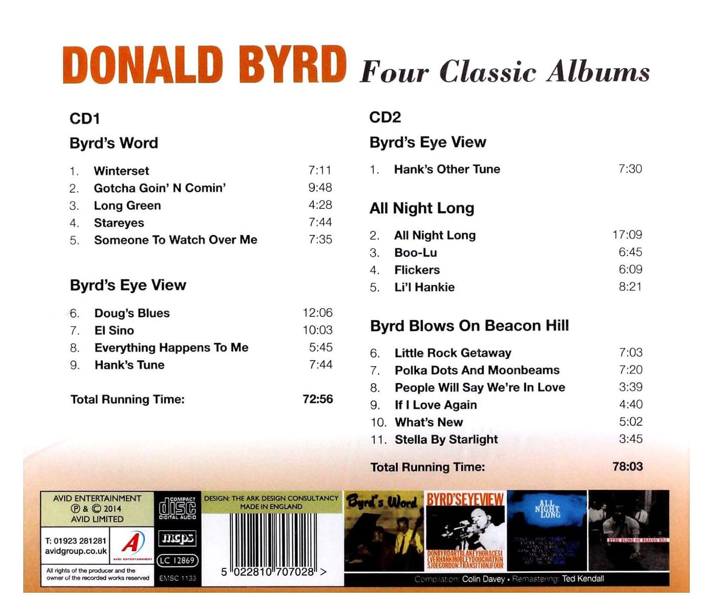 DONALD BYRD - Four Classic Albums (Byrd's Word / Byrd's Eye View / All Night Long / Byrd Blows On Beacon Hill)