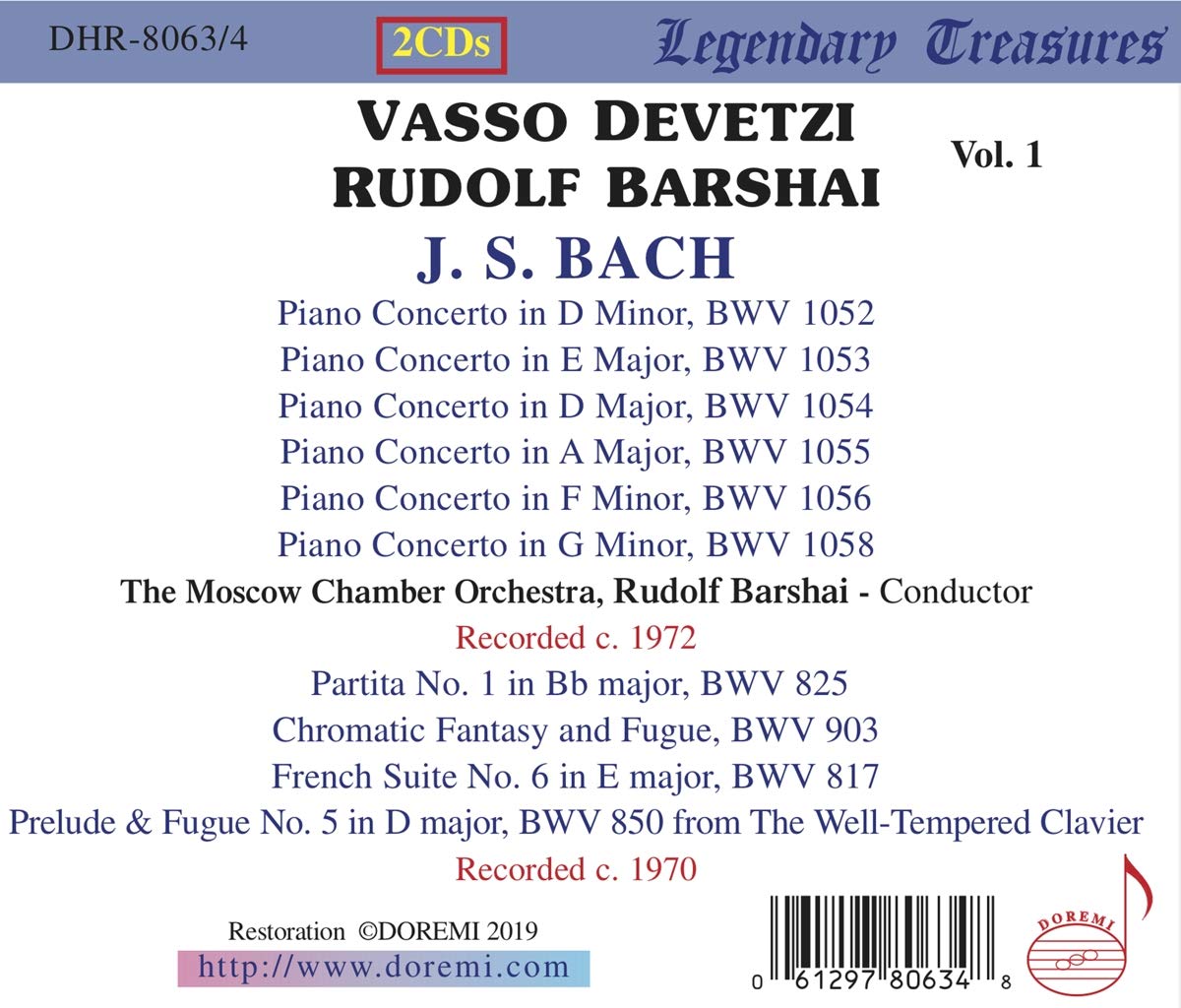 Bach: Piano Concertos, Solo Keyboard Works - Vasso Devetzi, Rudolf Barshai (2 CDs)