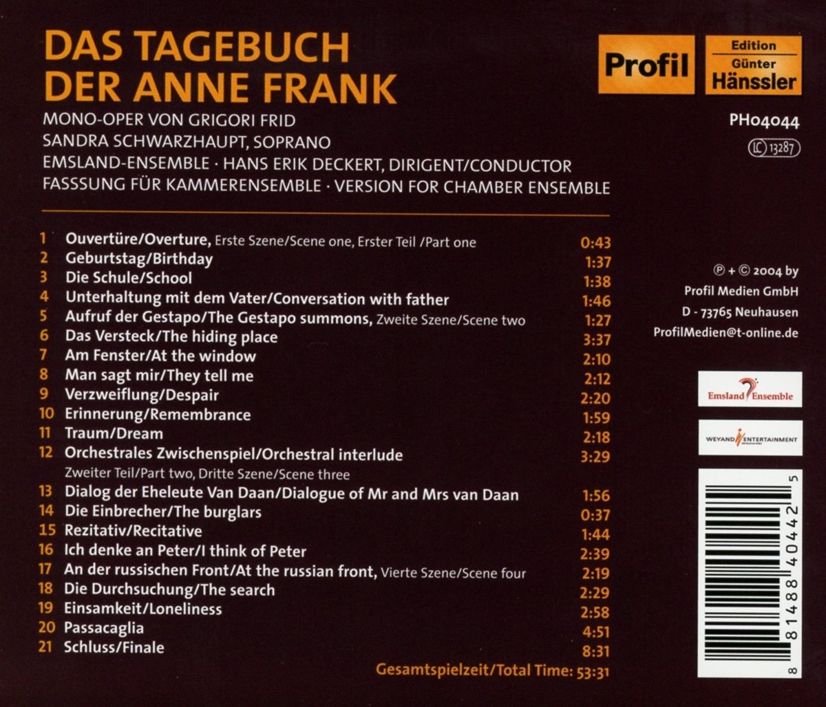 Frid: The Diary of Anne Frank - Schwarzhaupt, Emsland-Ensemble, Deckert