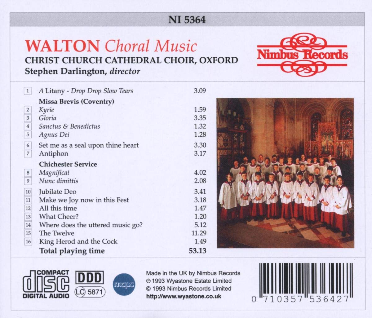 Walton Choral Works Christ Church Cathedral Choir, Stephen Darlingt