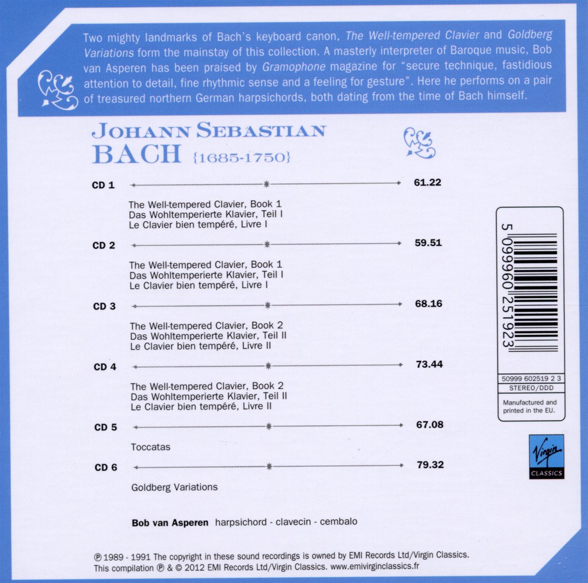 Bach: The Well-Tempered Clavier (complete), Toccatas, Goldberg Variations - Bob van Asperen (6 CDs)