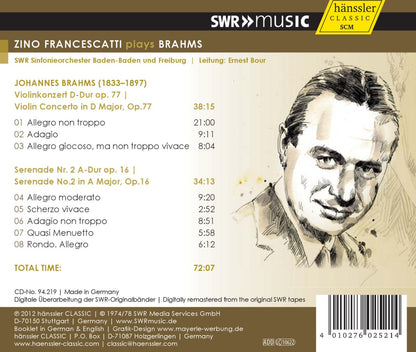 BRAHMS: Concerto for Violin In D Major, Serenade - Zino Francescatti, SO Baden-Baden und Freiburg