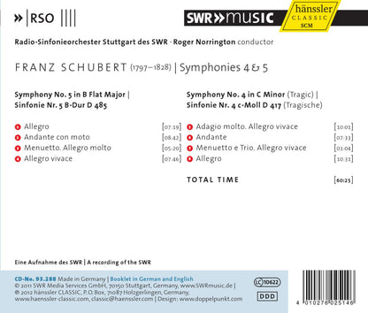 SCHUBERT: Symphony No. 4 & 5 - RSO Stuttgart, Roger Norrington