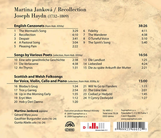 HAYDN: Songs (Recollection) - Martina Janková, Gerard Wyss, Gauthier Burgunder, Gunta Abele