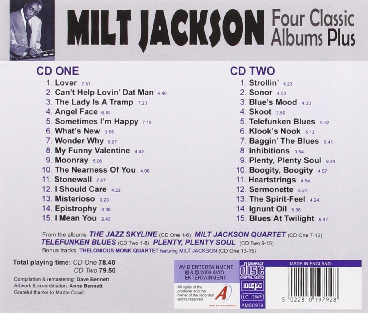 MILT JACKSON - Four Classic Albums Plus (The Jazz Skyline / Milt Jackson Quartet / Telefunken Blues / Plenty Plenty Soul)
