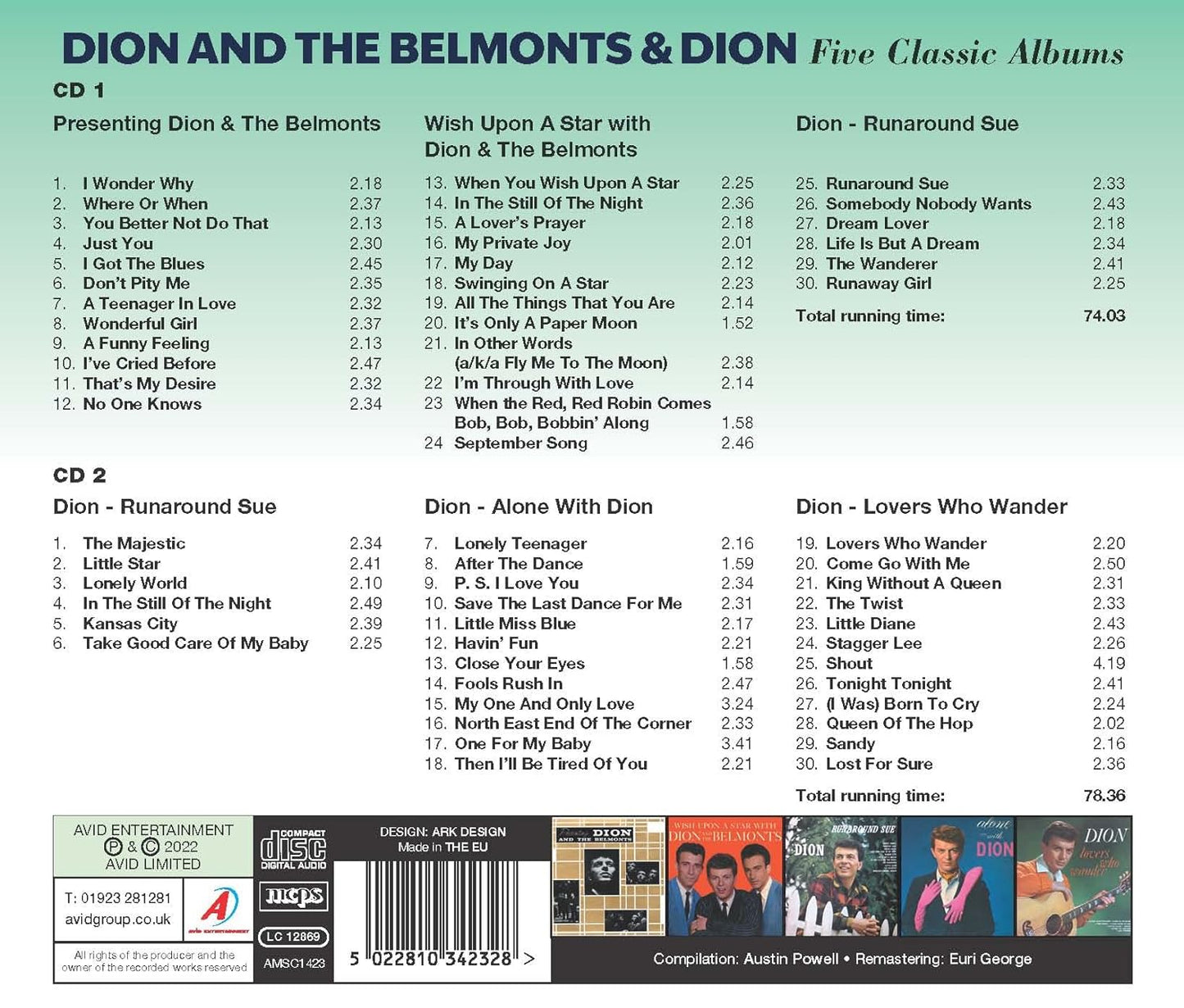 DION AND THE BELMONTS / DION - Five Classic Albums (2 CDs)