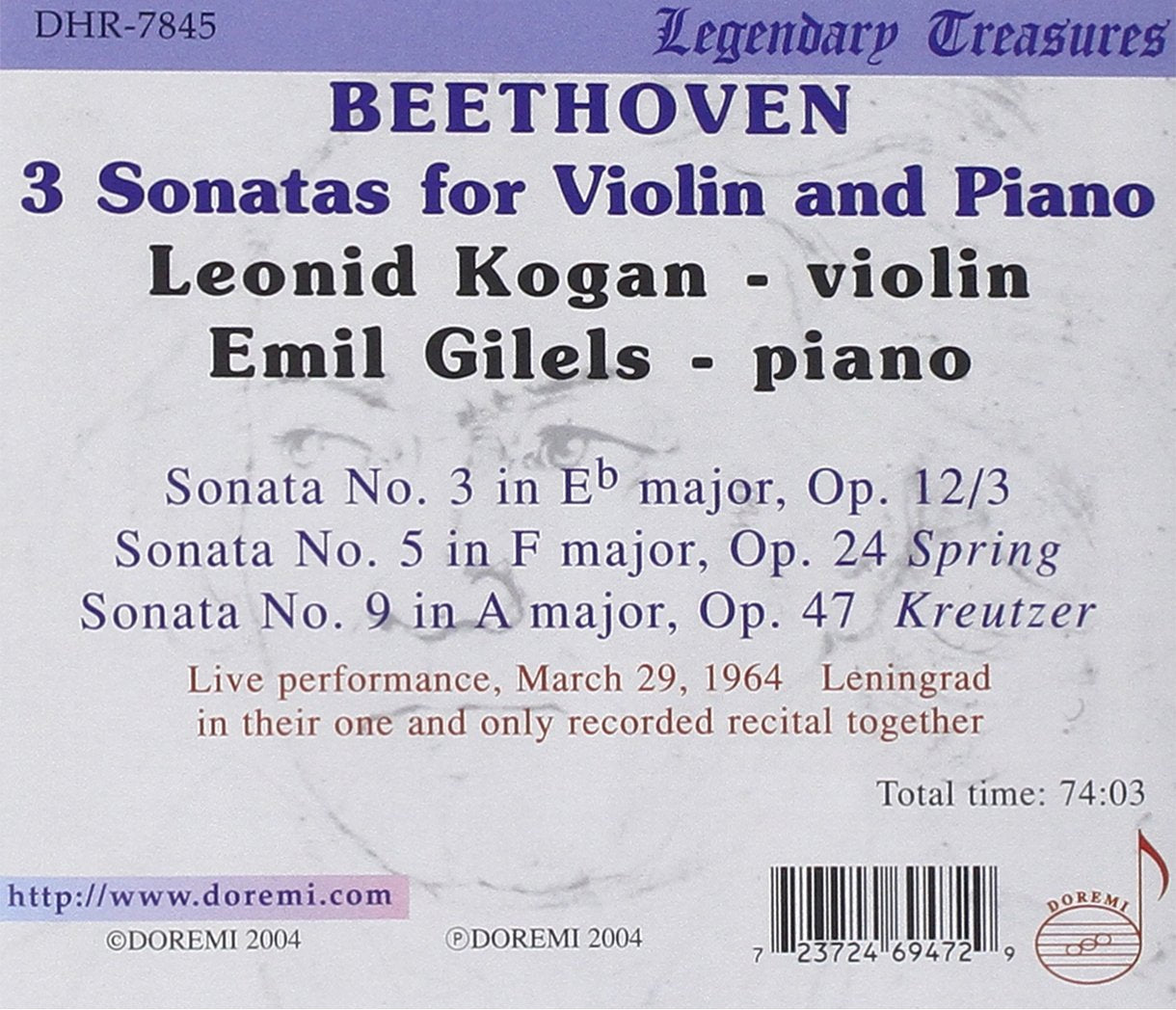 BEETHOVEN: SONATAS FOR VIOLIN & PIANO - LEONID KOGAN & EMIL GILELS