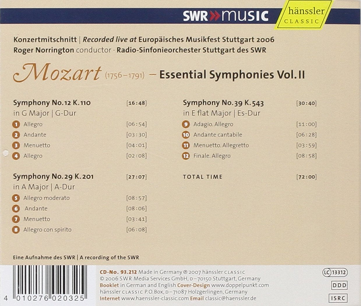 MOZART: Symphonies No. 12, 29, 39 (Essential Symphonies Vol. 2) - Roger Norrington, Radio-Sinfonieorchester Stuttgart
