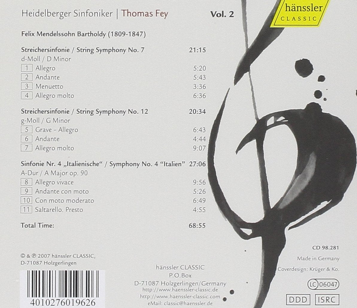 MENDELSSOHN: Symphony No. 4, String Symphonies Nos. 7 & 12 - Heidelberger Sinfoniker