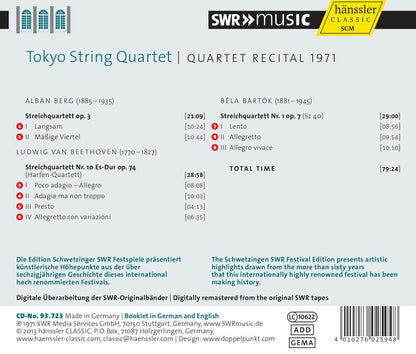 BERG, BEETHOVEN & BARTOK: Quartet Recital 1971 - Tokyo String Quartet