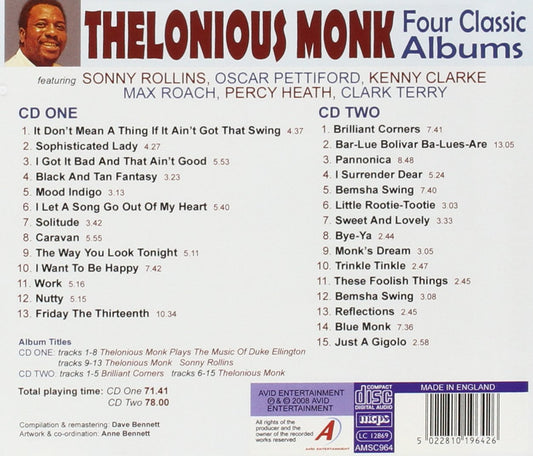 THELONIOUS MONK - Four Classic Albums (Thelonious Monk Plays The Music Of Duke Ellington / Thelonious Monk & Sonny Rollins / Brilliant Corners / Thelonious Monk)