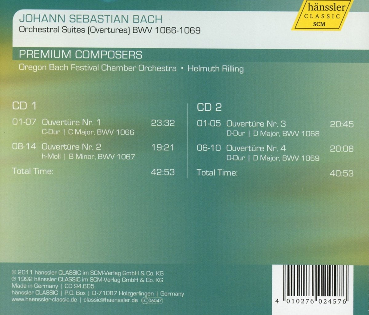 BACH: 4 Orchestral Suites, BWV 1066-1069 - Oregon Bach Festival Chamber Orchestra (2 CDS)