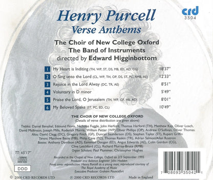 PURCELL: VERSE ANTHEMS - CHOIR OF NEW COLLEGE OXFORD, EDWARD HIGGINBOTTOM