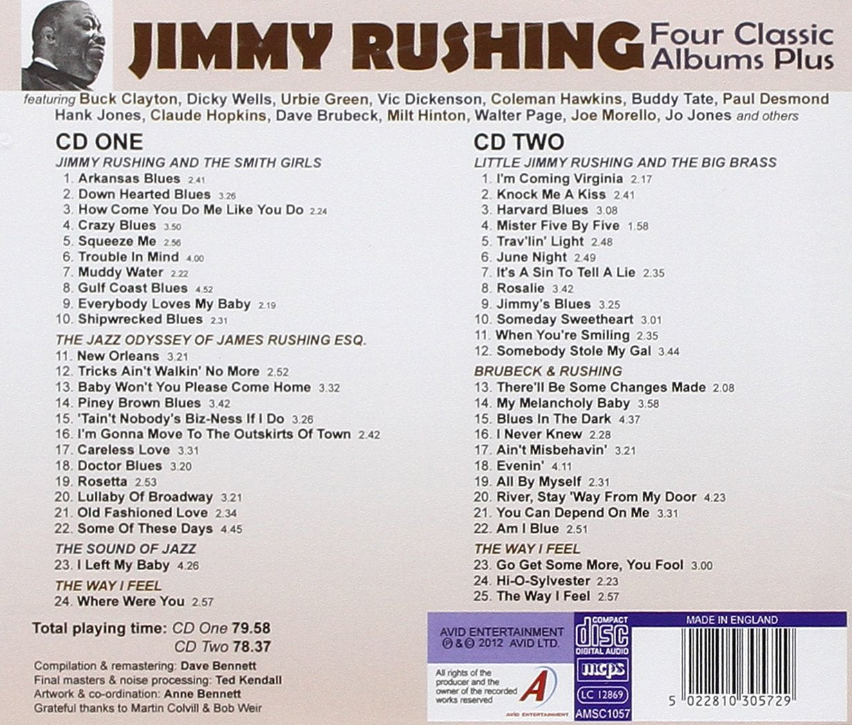 JIMMY RUSHING - Four Classic Albums Plus (Jimmy Rushing And The Smith Girls / The Jazz Odyssey Of James Rushing Esq / Little Jimmy Rushing And The Big Brass / Brubeck & Rushing)
