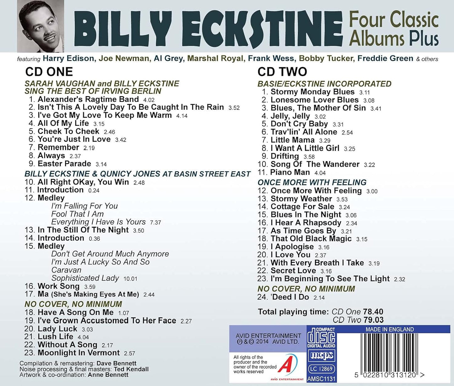 BILLY ECKSTINE - Four Classic Albums Plus (SARAH VAUGHAN AND BILLY ECKSTINE SING THE BEST OF IRVING BERLIN / BILLY ECKSTINE & QUINCY JONES AT BASIN STREET EAST / BASIE-ECKSTINE INCORPORATED / ONCE MORE WITH FEELING) (2CD)