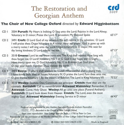 THE RESTORATION & GEORGIAN ANTHEM: EDWARD HIGGINBOTTOM, CHOIR OF NEW COLLEGE, OXFORD (5 CDS)