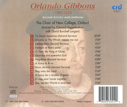 Gibbons: Second Service & Anthems - Choir of New College Oxford, Edward Higginbottom