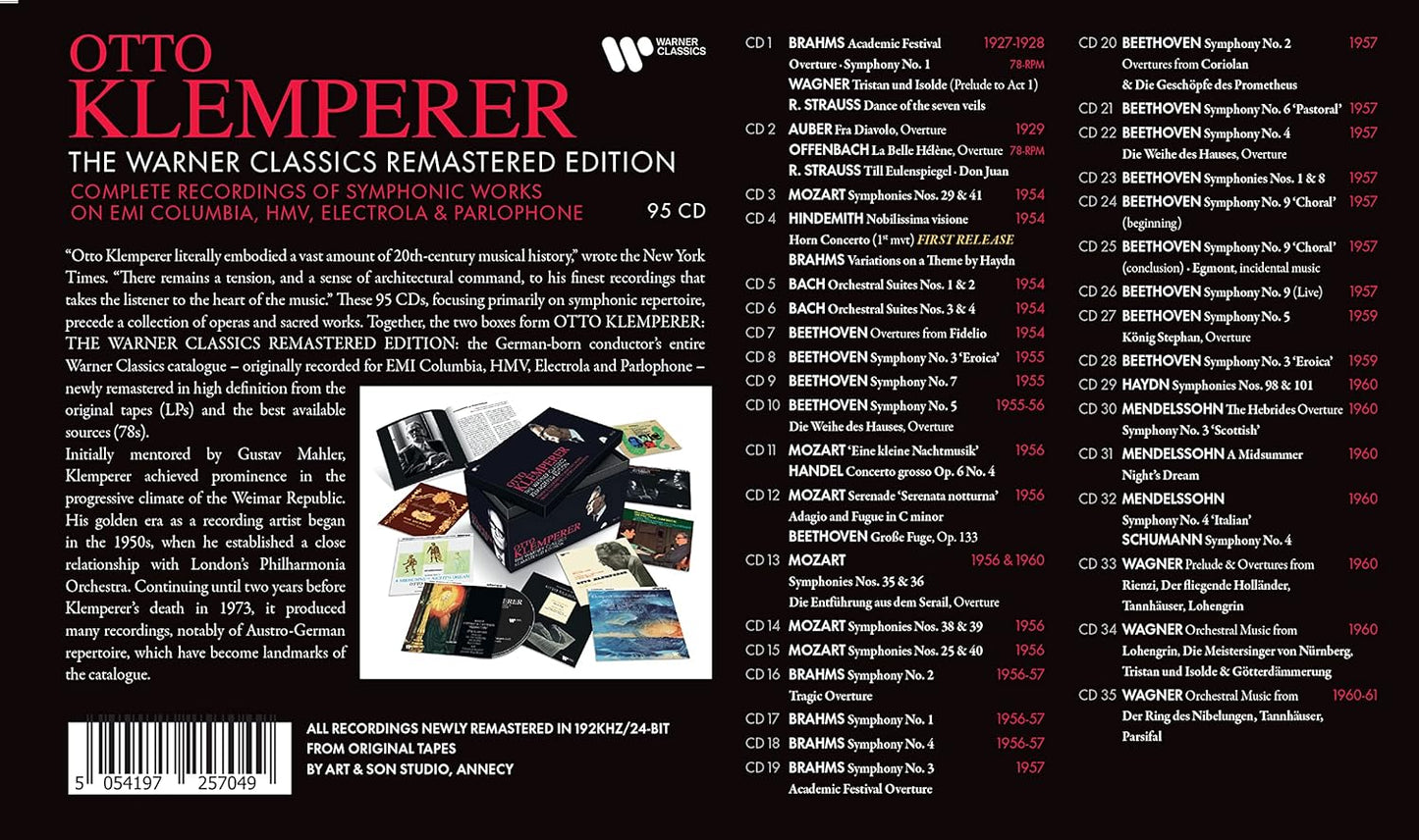 OTTO KLEMPERER: Warner Classics Remastered Edition - Vol. 1 (95 CDs - Orchestral Works)