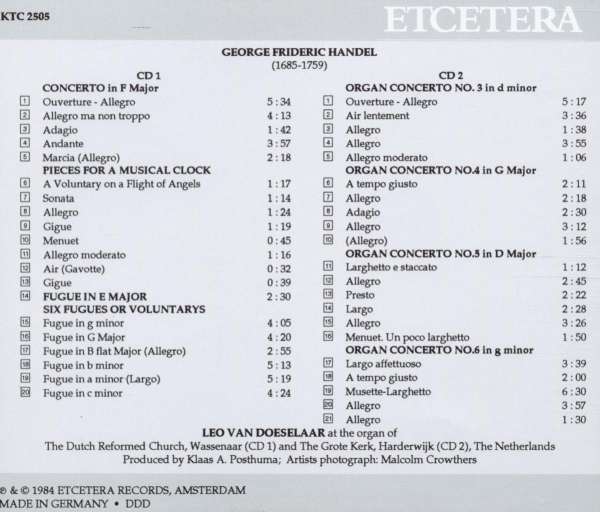 HANDEL: MUSIC FOR ORGAN - Leo van Doeselaar (2 CDs)